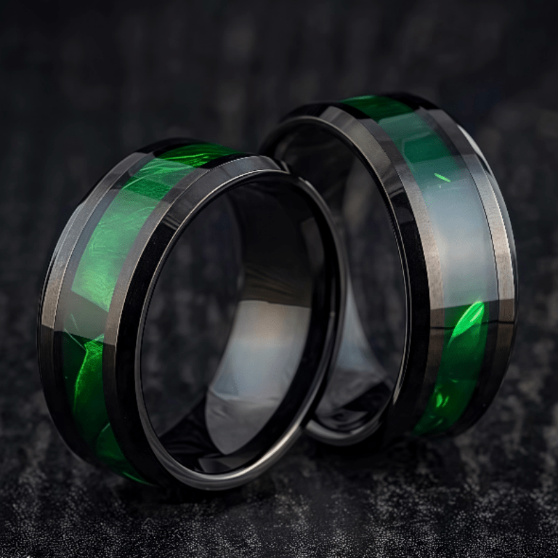Men's Stylish Stainless Steel Inlaid Green Opal Ring
